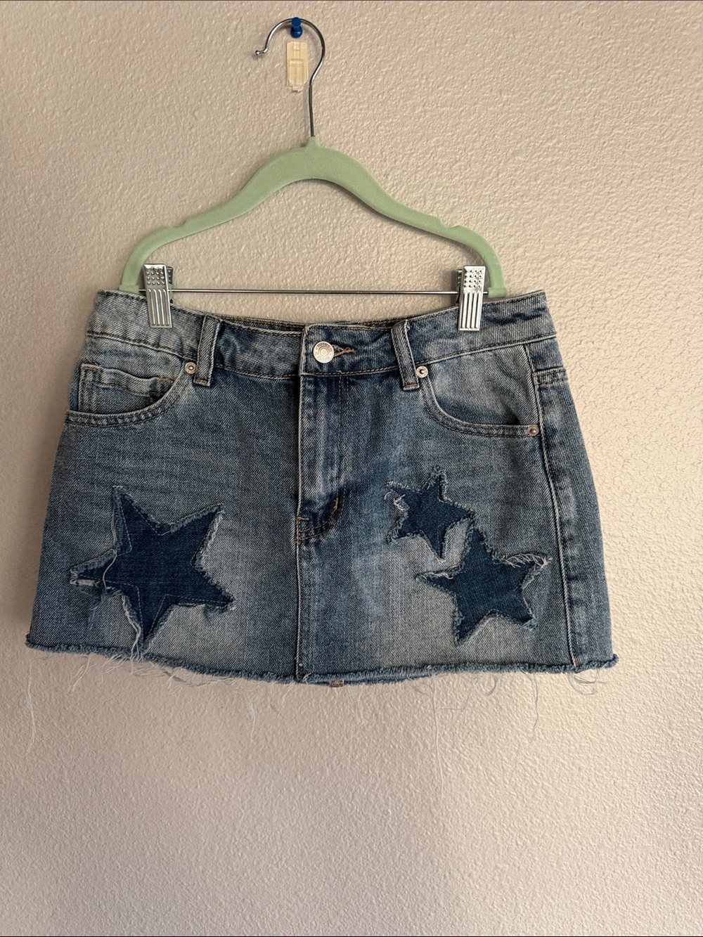 Forever 21 Blue Denim Mini Skirt with Star Appliqués